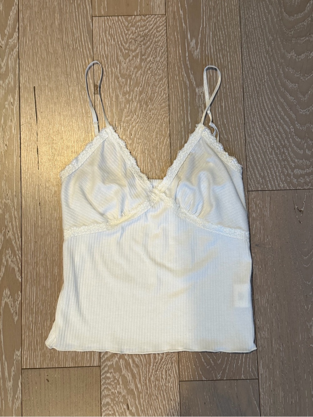 OAK + FORT White Ribbed Lace-Trim Cami